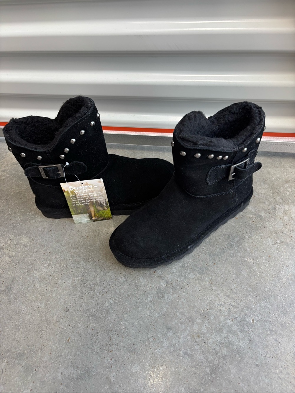 Bear Paw Black Studded Shearling Ankle Boots New ( Stored away never worn)